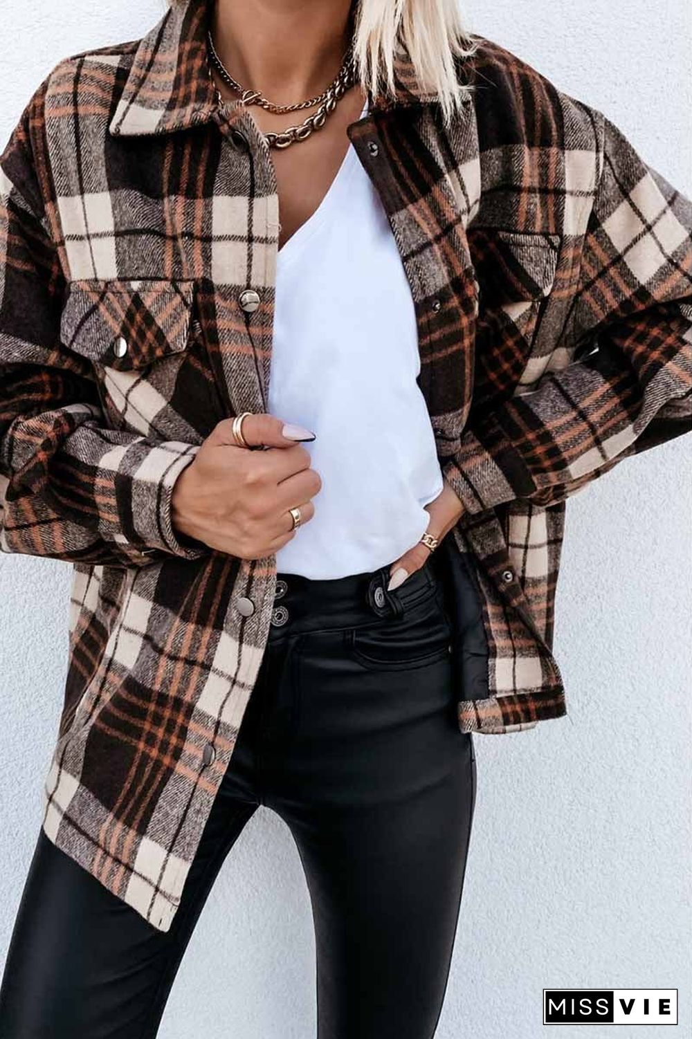 Casual Loose Retro Plaid Stitching Shirt Jacket(3 Colors)