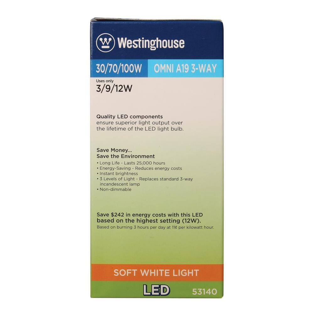 Westinghouse 3070100W Equivalent Soft White Omni A19 3-Way LED Light Bulb 5314000