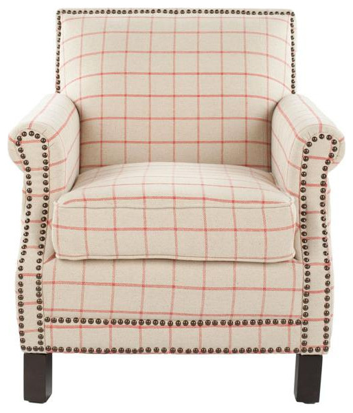 Easton Club Chair In Plaid   Brass Nail Heads   Farmhouse   Armchairs And Accent Chairs   by BisonOffice  Houzz