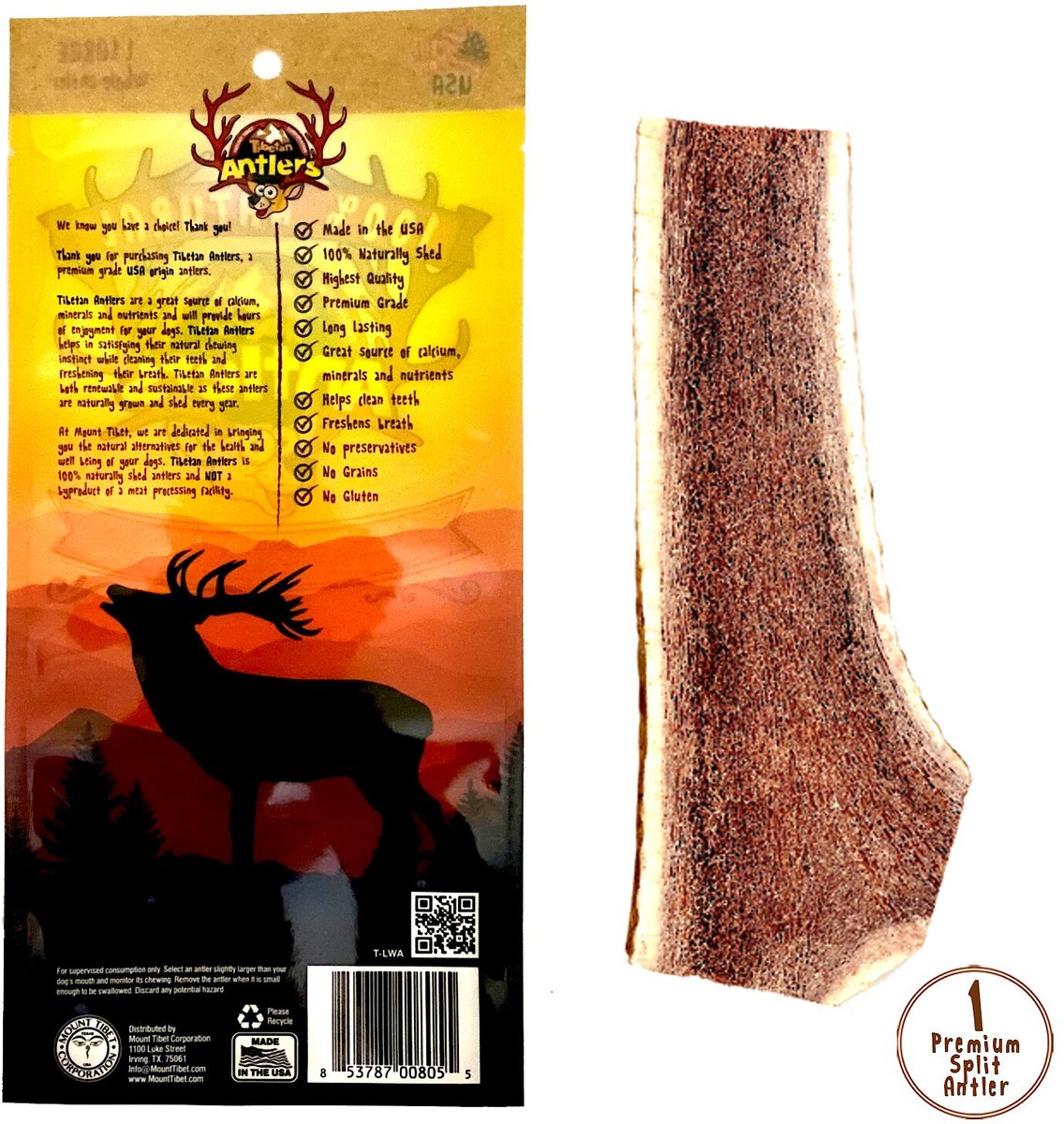 Tibetan Dog Chew Split Antler Grain-Free Dog Treat， 1 count， X-Large