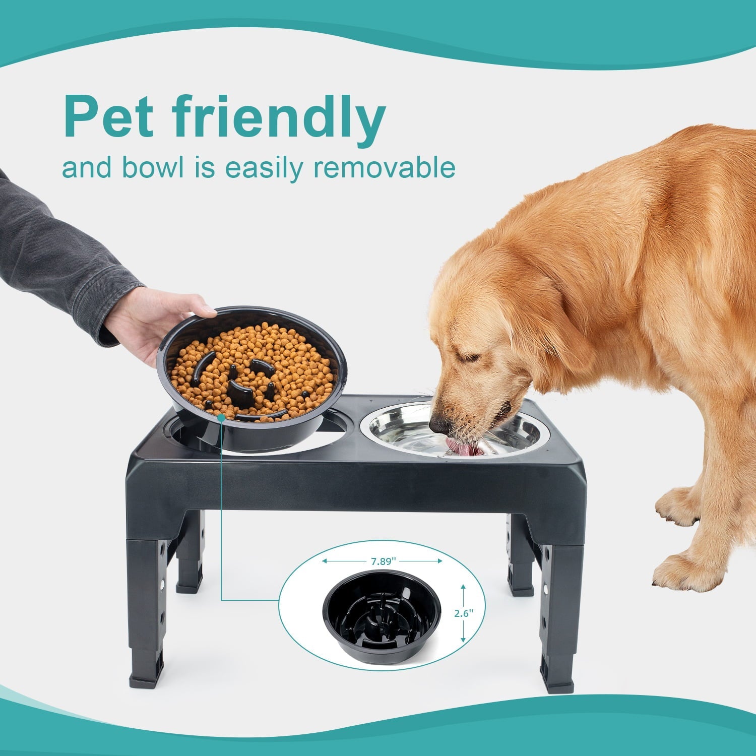 Pawque Elevated Dog Bowls for Large Medium Small Dogs With Storage, 4 Height Adjustable Raised Dog Bowl with Slow Fooding Bowl and Water Bowl, 2 Bowls