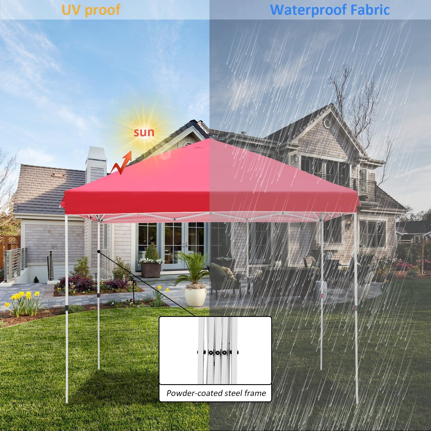 Ainfox 10' x 10' Pop up Canopy Tent Outside Canopy, One Push Tent Canopy with Wheeled Carry Bag, Extra 8 Stakes and 4 Ropes,Red