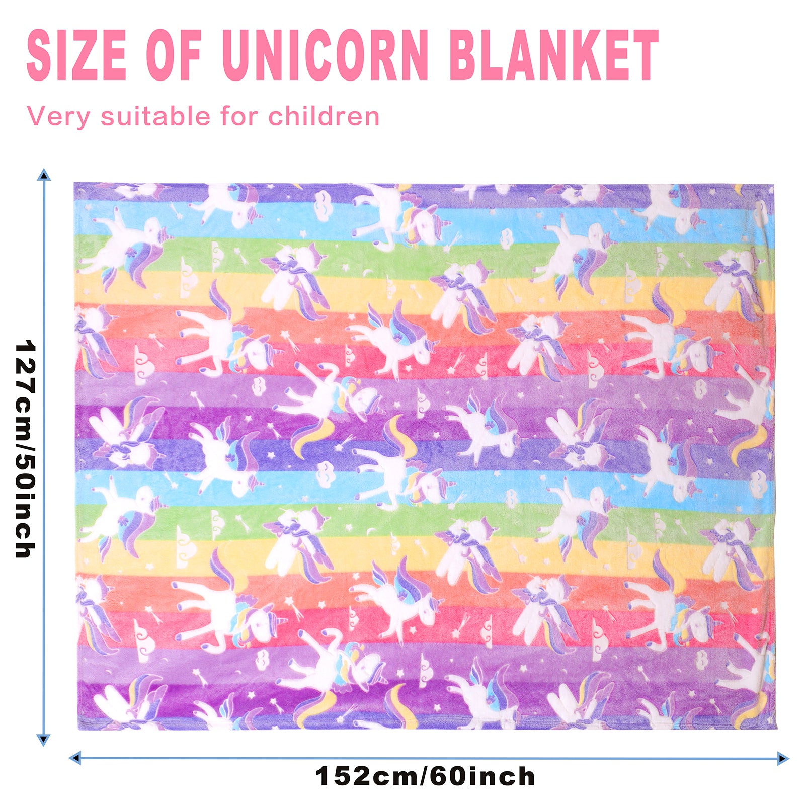 Unicorn Throw Blanket Glow in the Dark Unicorns Gifts for Girls Birthday Super Cute Soft Flannel Machine Washable Throw 60