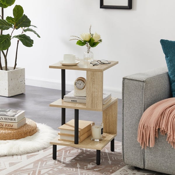 3-Tier Side Table Set of 2 Tall End Table with Storage Rack