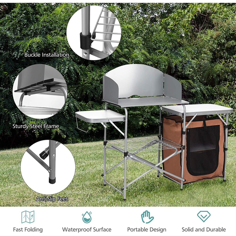 Gymax Outdoor Kitchen Foldable Grilling Stand Portable Camping Grill   See Details