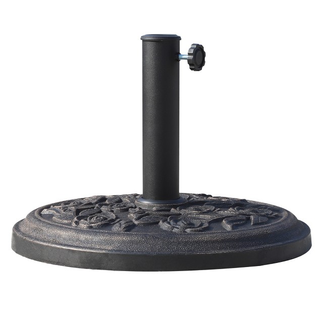 20 Lbs Round Resin Umbrella Base Stand Market Parasol Holder With Decorative Rose Floral Pattern amp Easy Setup For Garden Bronze