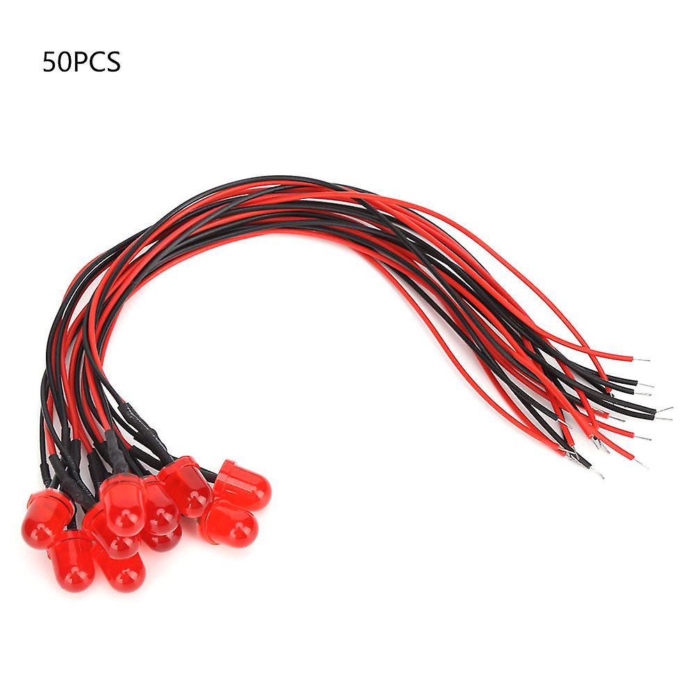 50pcs 12v 8mm Bright Chromatic Led Lamp Beads With 20cm 26awg Lead For Electrical Conductivityred andamp; Red