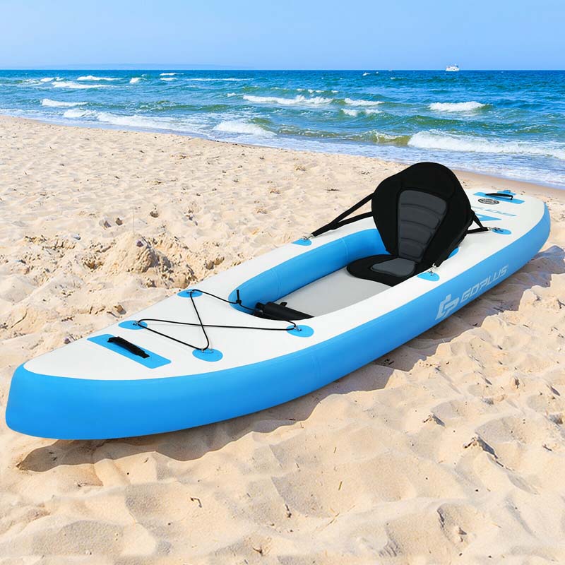 11FT Inflatable Kayak Canoe Boat Raft with Adjustable Aluminum Oars, Portable Recreational Rowboat Set