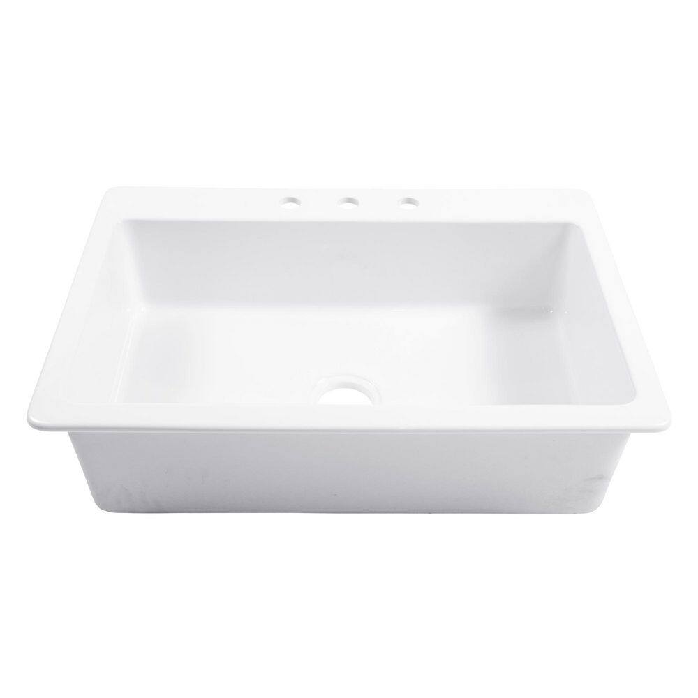 SINKOLOGY Jackson 33 in. 3-Hole Drop-in Single Bowl Crisp White Fireclay Kitchen Sink SK411-33FC-WH