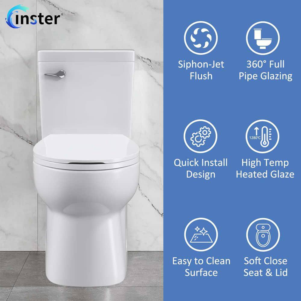 INSTER 1piece 127 GPF Side Lever Handle Single Flush Elongated Toilet in White Include Seat and Lid and Bidet Sprayer