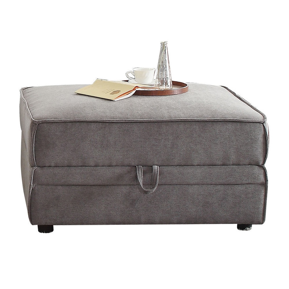 Acme Furniture Bois Grey Velvet Storage Ottoman