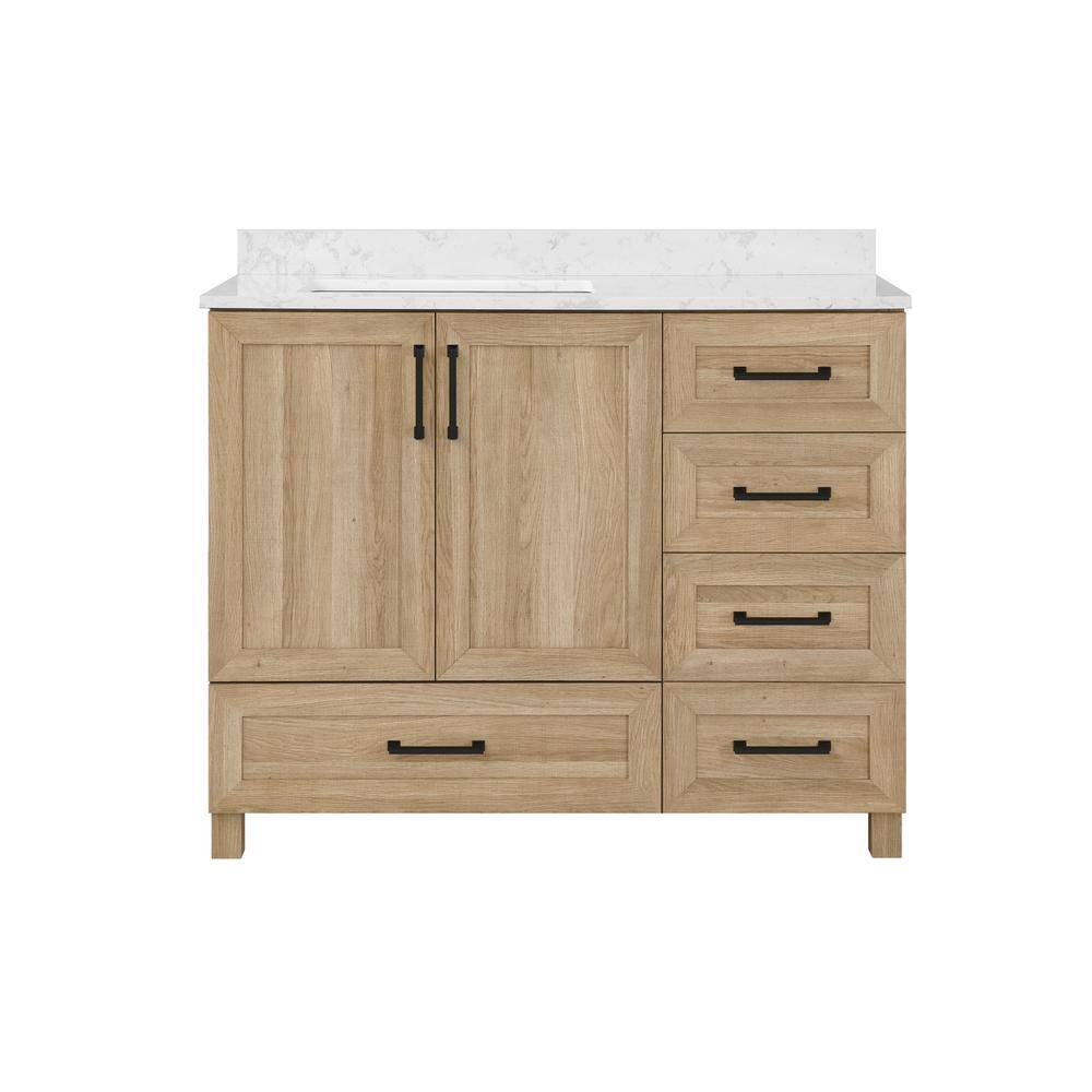 Glacier Bay Tobana 42 in. W x 19 in. D x 34.5 in. H Bath Vanity in Weathered Tan with White Cultured Marble Top Tobana 42NO