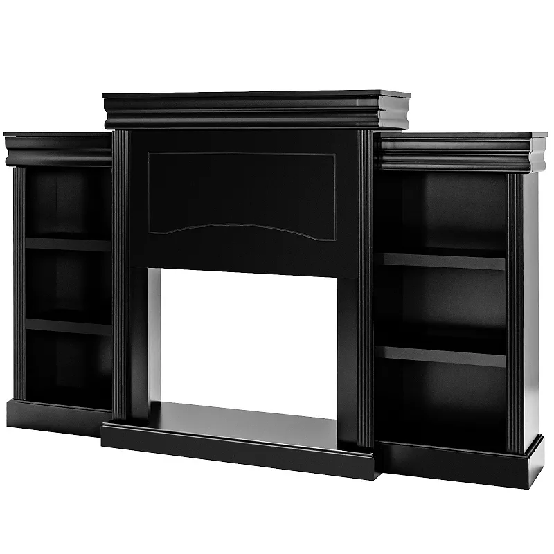 Modern Fireplace Media Entertainment Center With Bookcase