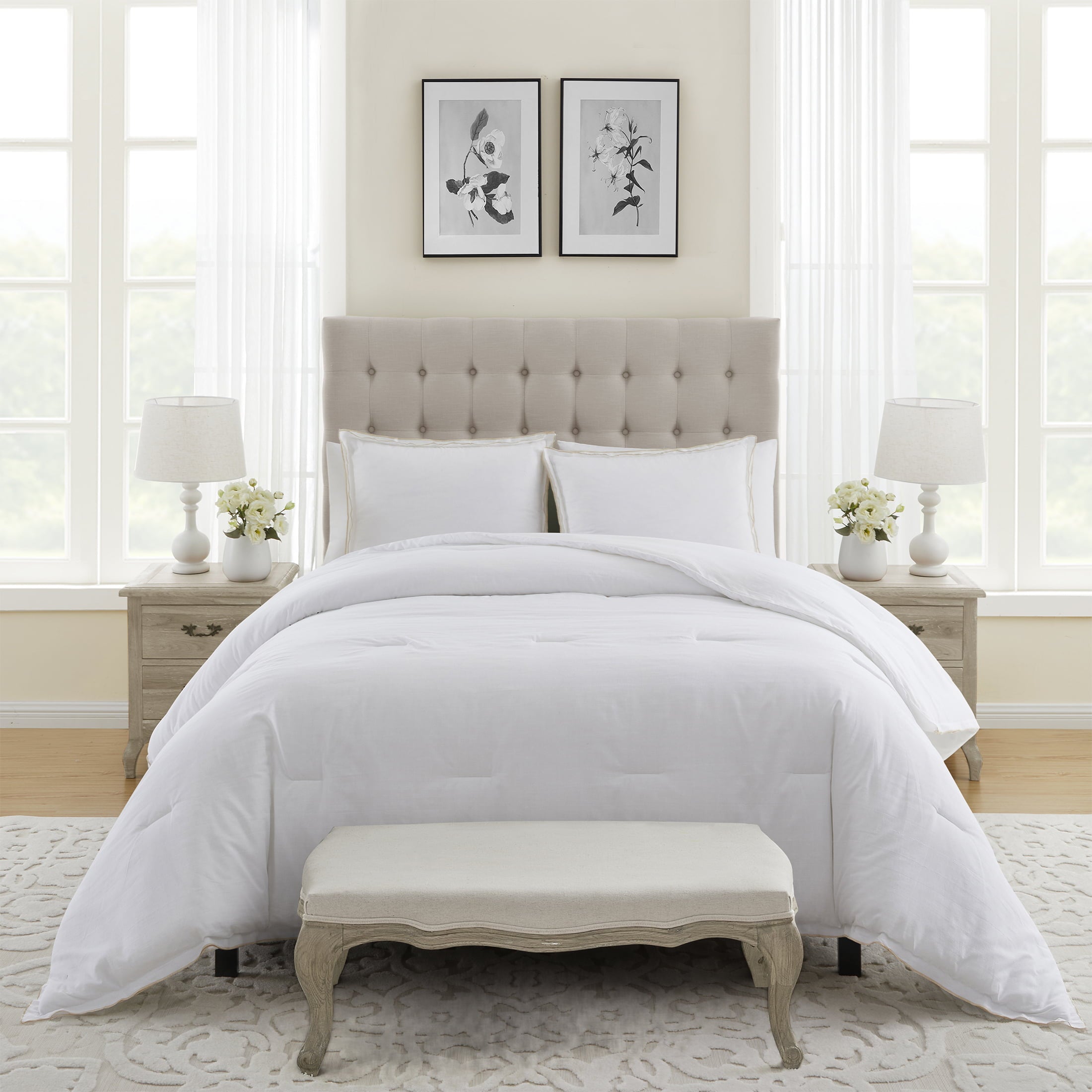 My Texas House Lexie 3-Piece White/Taupe Cotton Slub Comforter Set， King