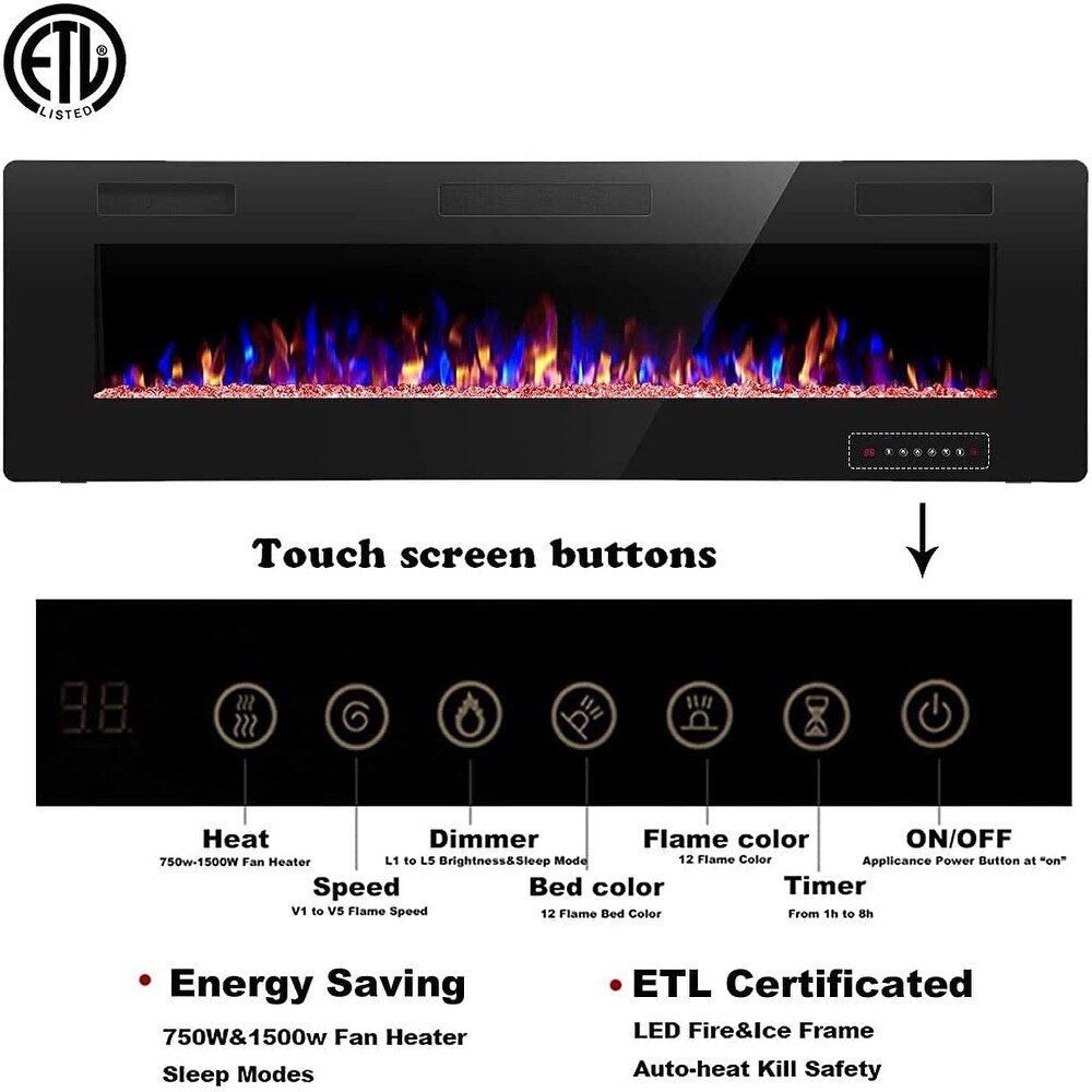 68 inch Recessed Wall Mounted Electric Fireplace