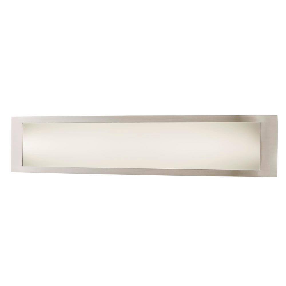 Hampton Bay Woodbury 24.6 in. 1-Light Brushed Nickel Integrated LED Bathroom Vanity Light Bar with Frosted Acrylic Shade IQP1301LX-07BN