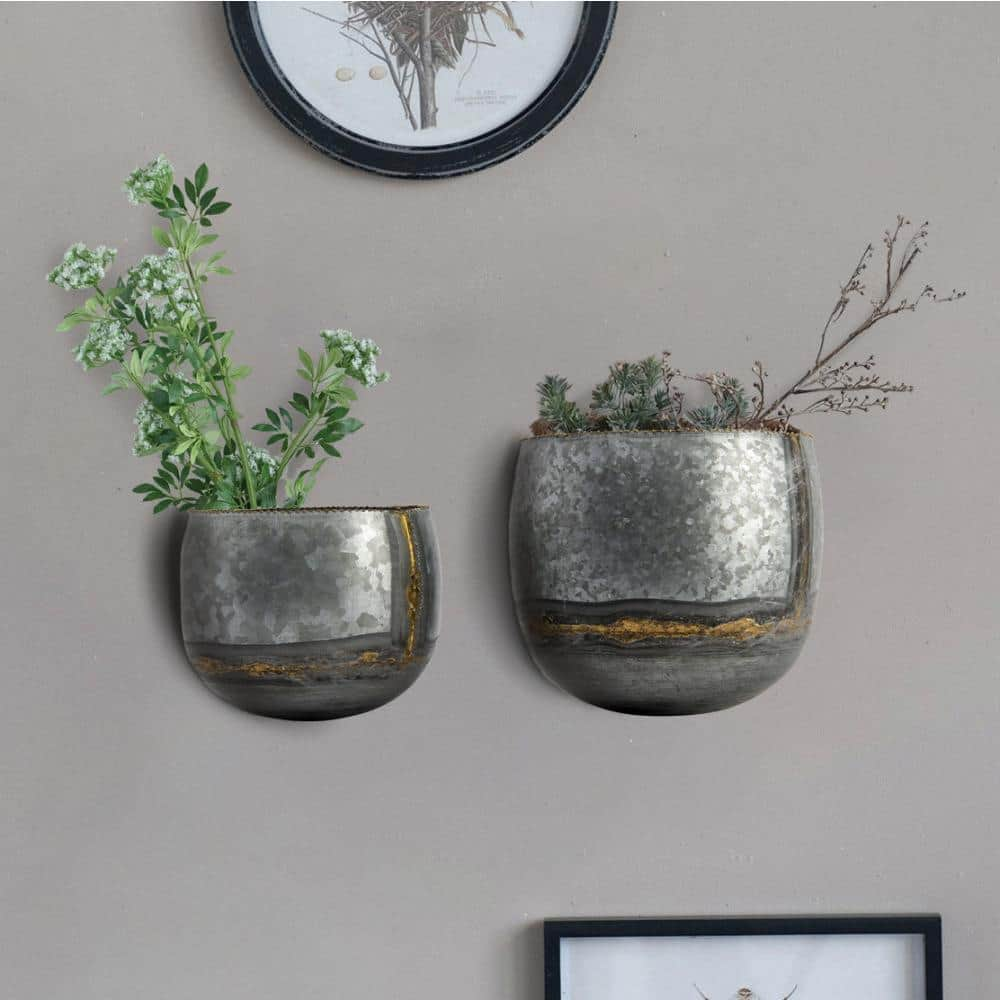 Storied Home Metal Wall Planter in Silver and Gold (Set Of 2) DA8638