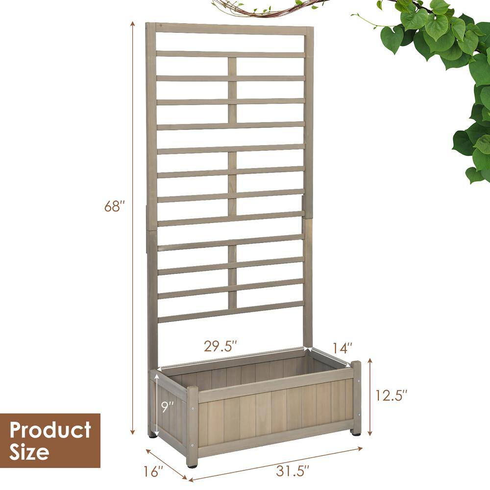 Costway 68 in. Grey Wood Planter Box with Trellis Raised Garden Bed for Climbing Plants GT3638