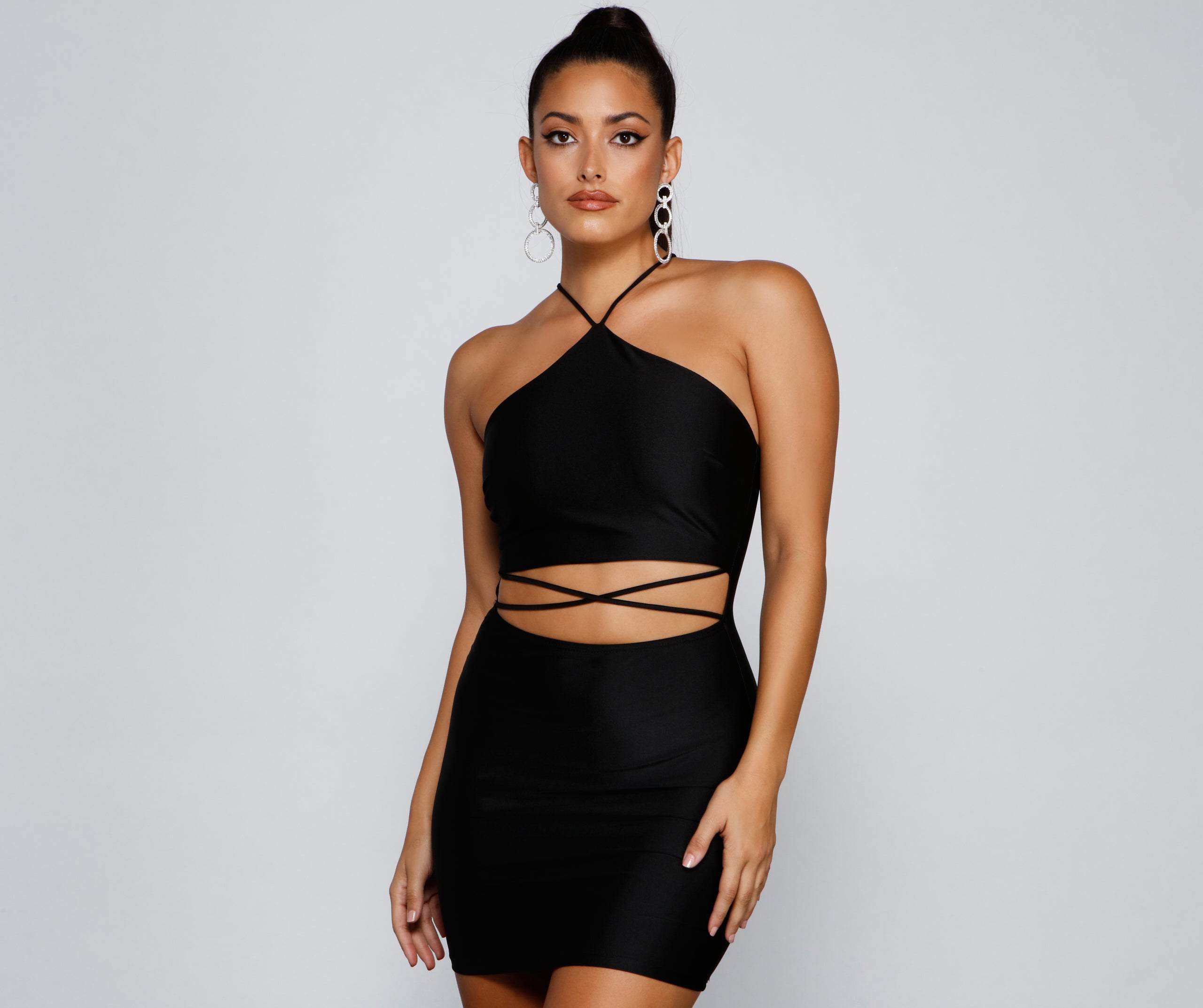 Major Headturner Halter Cutout Mini Dress