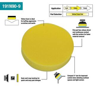 Makita 3 in. Hook and Loop Foam Polishing Pad Yellow 191N90-9