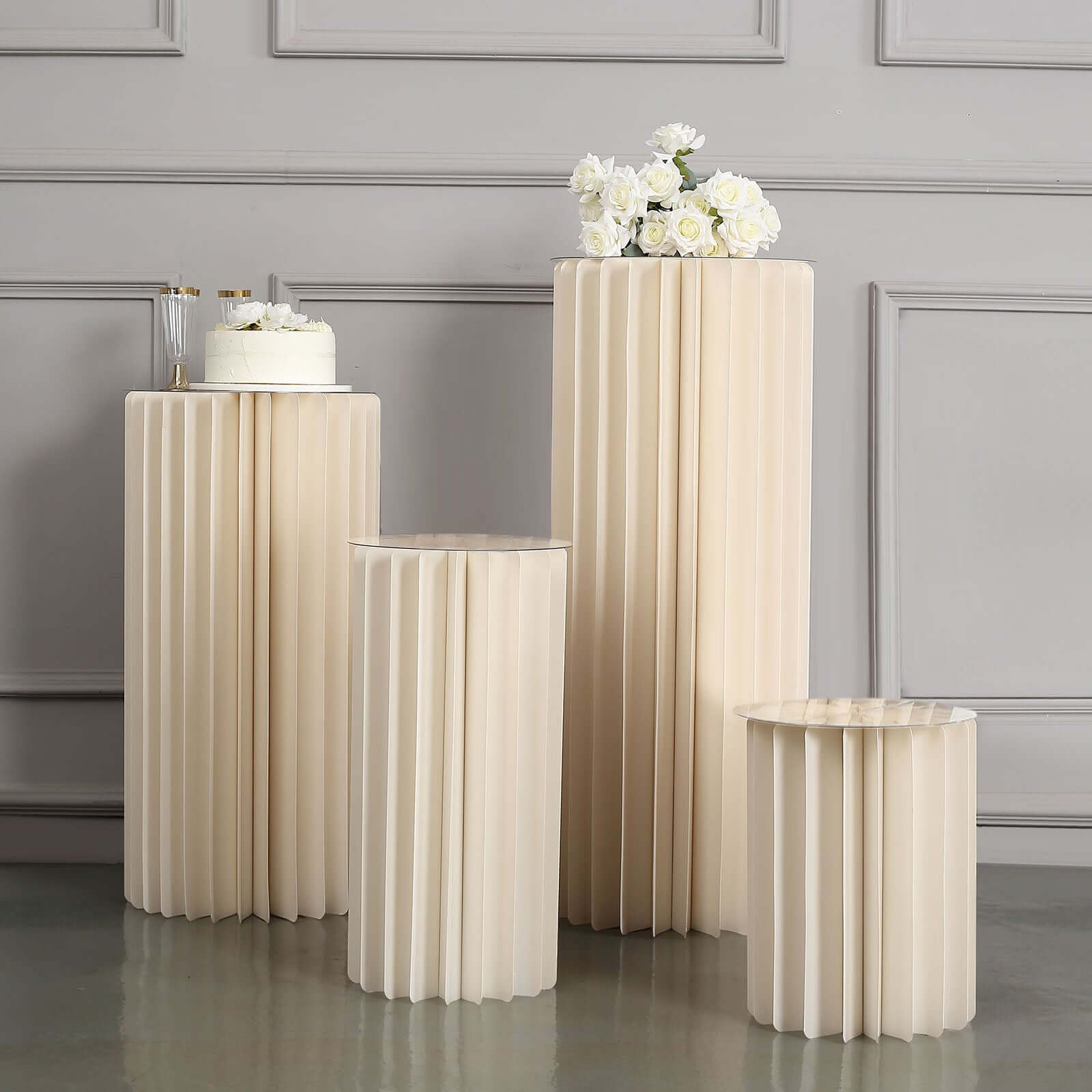 Ivory Cylinder Pillar Pedestal Stand, Display Column Stand With Top Plate 40