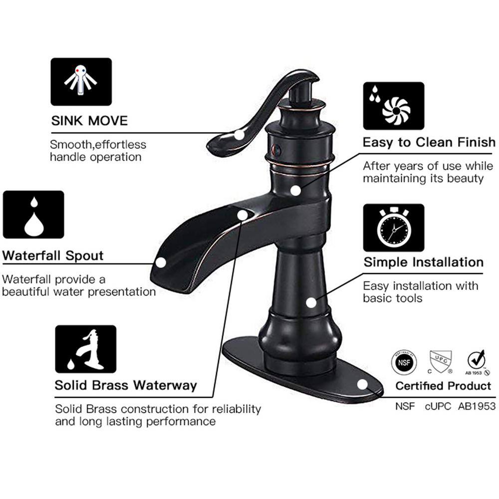 BWE Waterfall Single Hole Single-Handle Low-Arc Bathroom Faucet With Pop-up Drain Assembly in Oil Rubbed Bronze A-96558-ORB-2