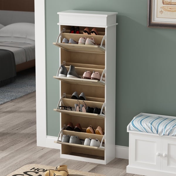 21.7W Shoe Storage Cabinet With 4 Large Fold-Out Drawers - - 35444505