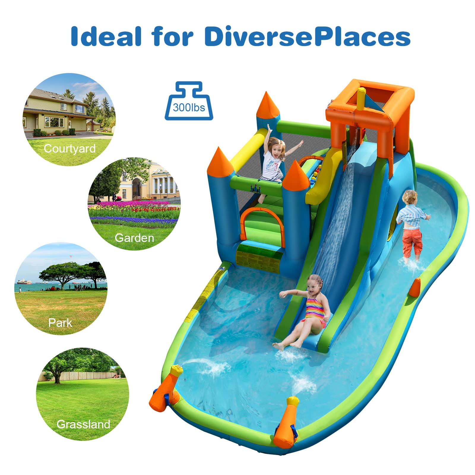 BOUNTECH Inflatable Water Slide Park | 8 in 1 Bounce House w/ Large Splash Pool