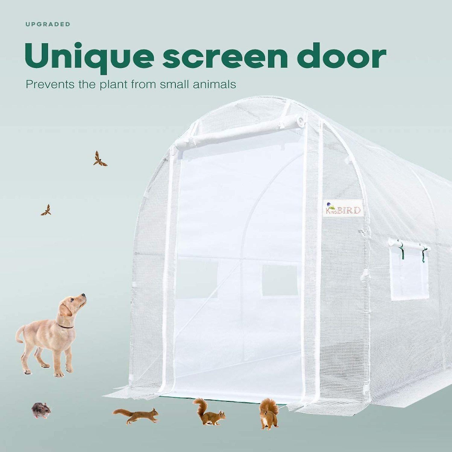 Upgraded 10x6.6x6.6ft Large Walk-in Greenhouse Heavy Duty Galvanized Steel Frame 2 Zippered Screen Doors 6 Screen Windows Tunnel Garden Plant Hot Gree