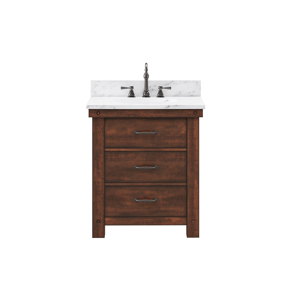 Aberdeen Carrara Marble Countertop Vanity in Rustic Sierra with Faucet