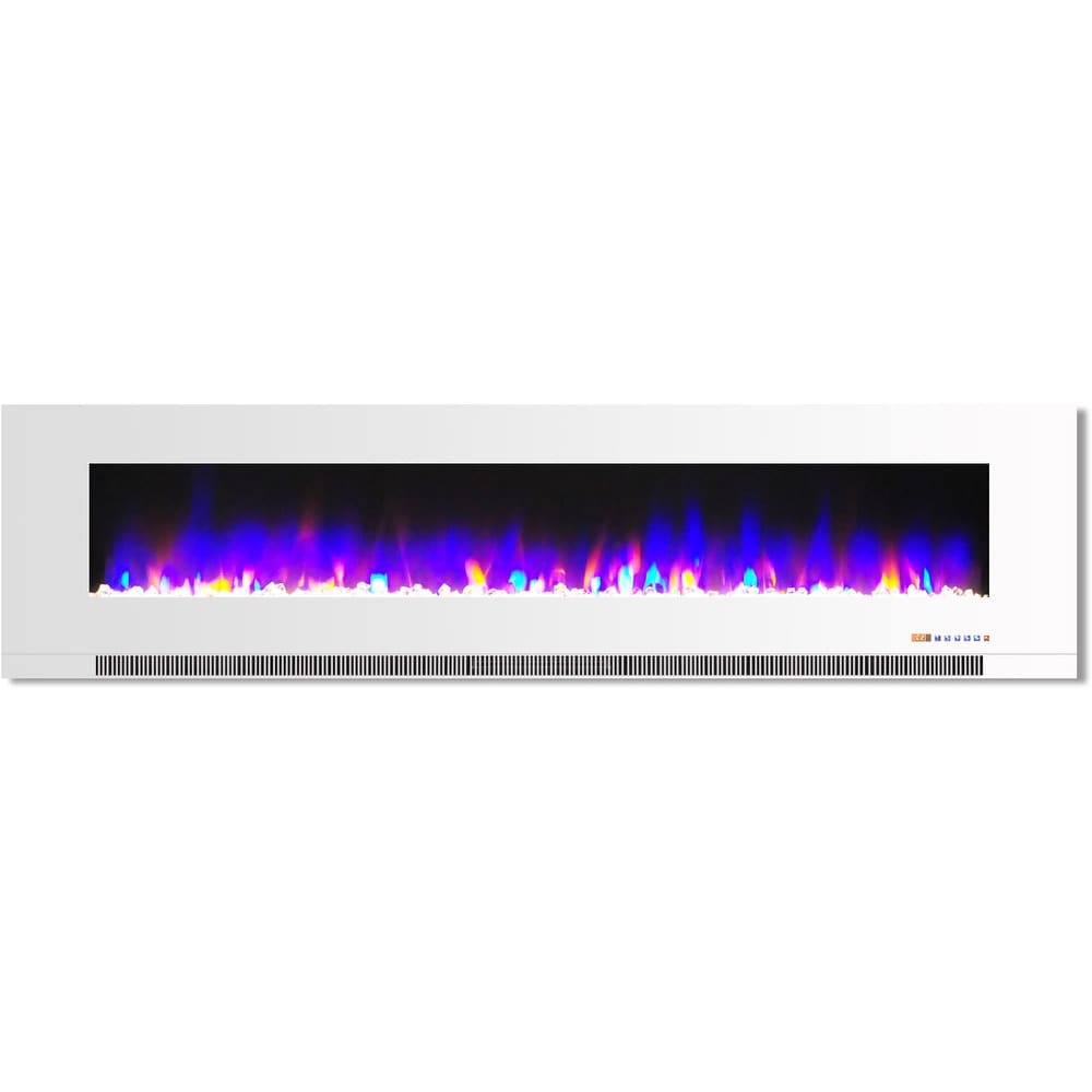 Cambridge 78 In. Wall Mount Electric Fireplace in White with Multi Color Flames and Crystal Rock Display