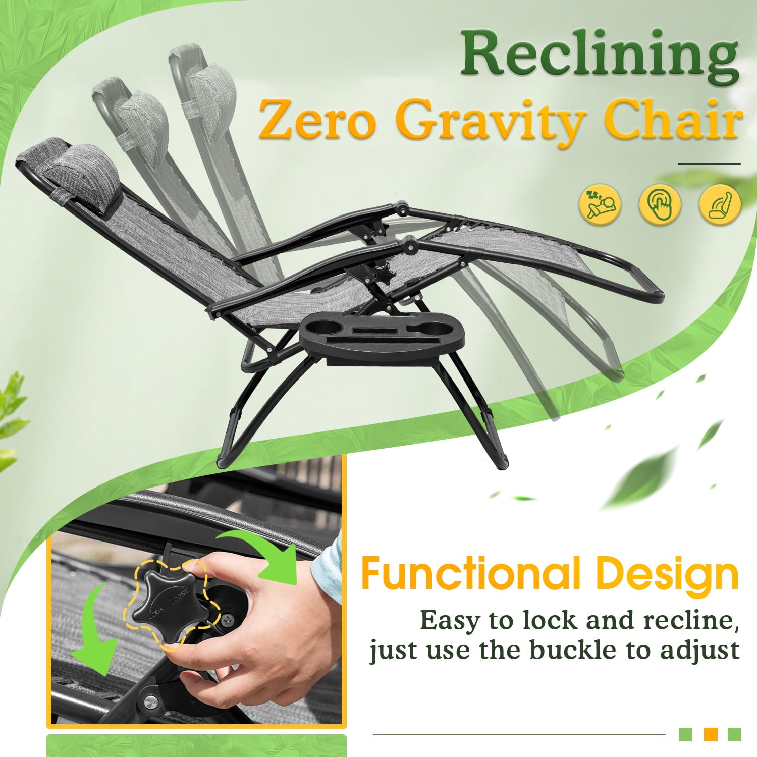 Lacoo Patio Zero Gravity Chair Textilene Fabric Pack of 2, Double Gray