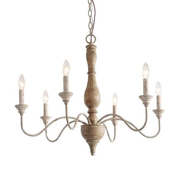 Farmhouse 6-light Nature Distressed Wood French Country Chandelier - D29.5