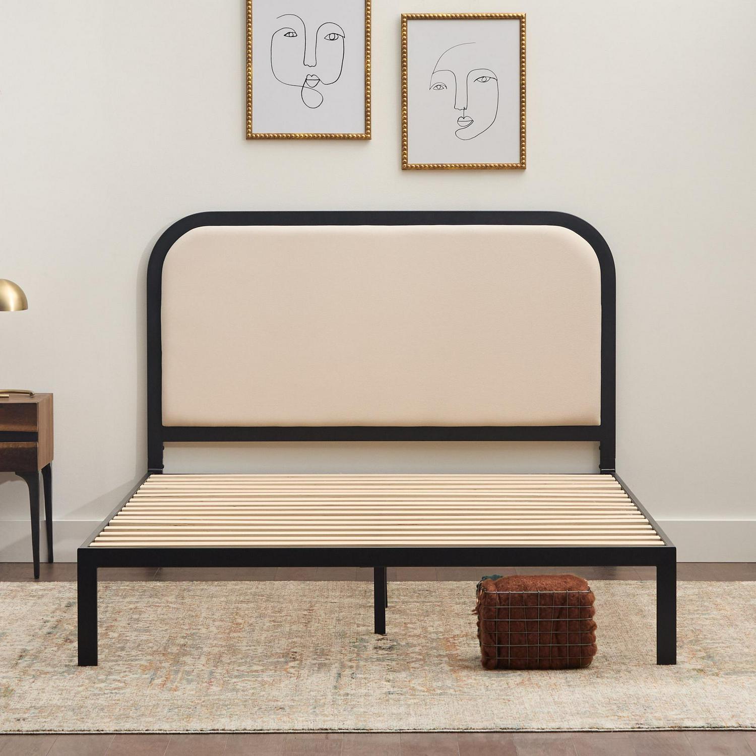 Rest Haven Salem Metal Platform Bed with Rounded Upholstered Headboard Queen Cream  Crowdfused