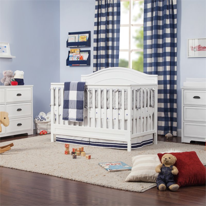 4-in-1 Convertible Crib and Dresser Changing Table Set with Mattress in White