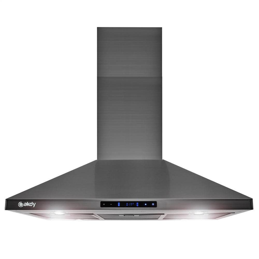 Golden Vantage 36 in 343 CFM Convertible Island Mount Range Hood Touch Controls and LED Lights in Black Stainless Steel