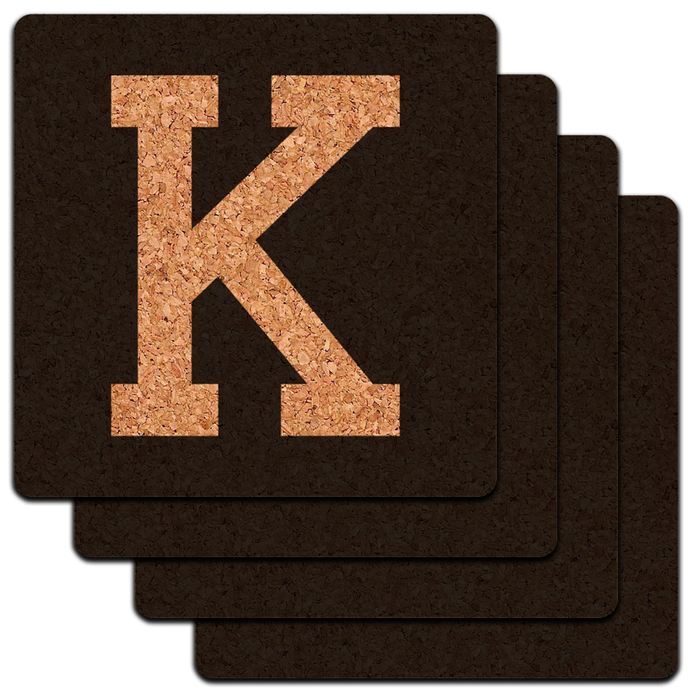 Letter K Initial Black White Low Profile Cork Coaster Set