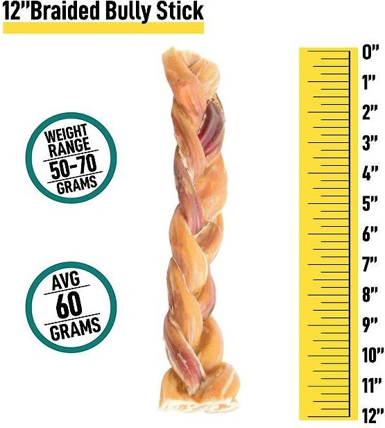 HOTSPOT PETS Thin Braided Premium 12-in Bully Sticks Dog Treats