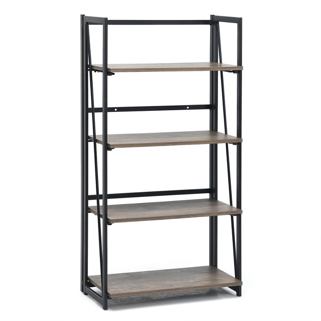 Tangkula 4 Tiers Folding Bookshelf Home Office Industrial Bookcase Standing Shelving Unit For Decorations amp Storage