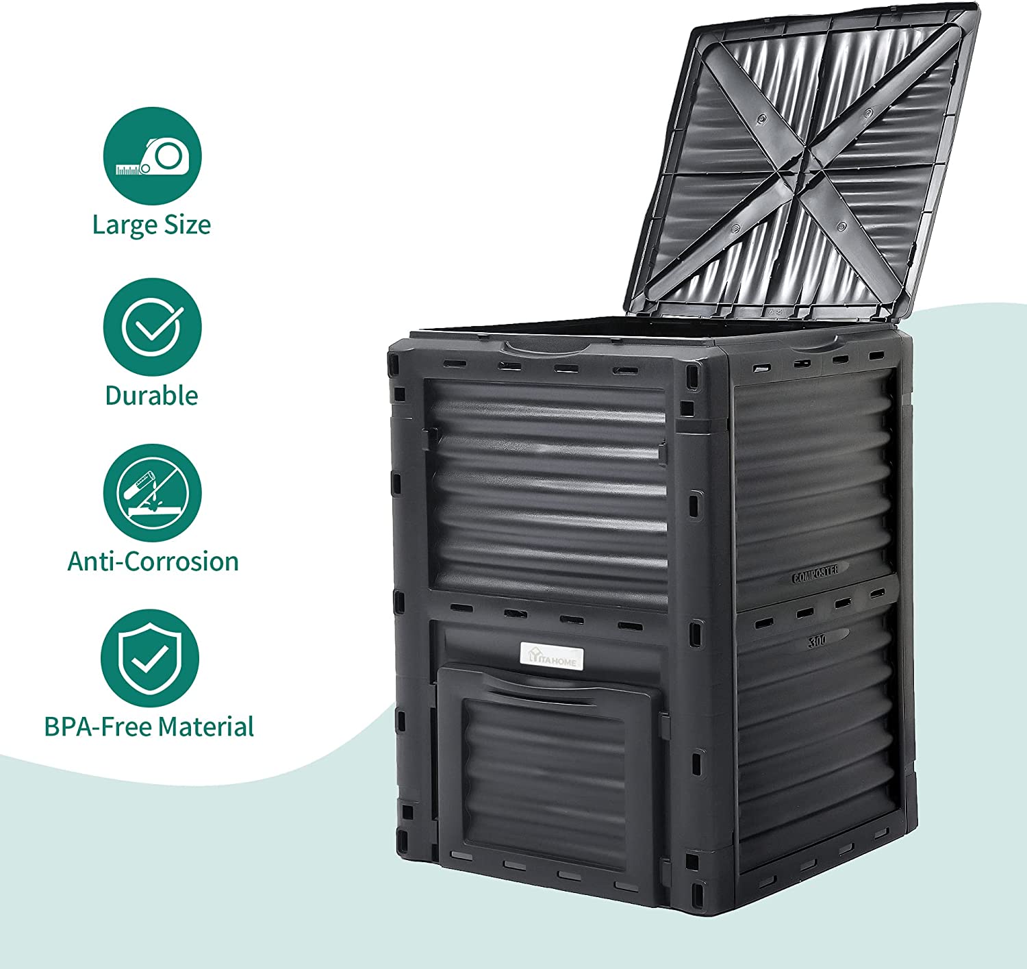 DWVO Large Outdoor Compost Bin, 80 Gallon (300L) Composter Box with Snap-on Top Lid and Aeration System, Lightweight Garden Compost Barrel Tumbler, Easy Assembly, BPA Free