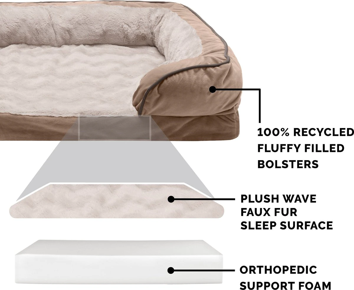 FurHaven Velvet Waves Perfect Comfort Orthopedic Sofa Cat and Dog Bed， Brownstone， Jumbo Plus