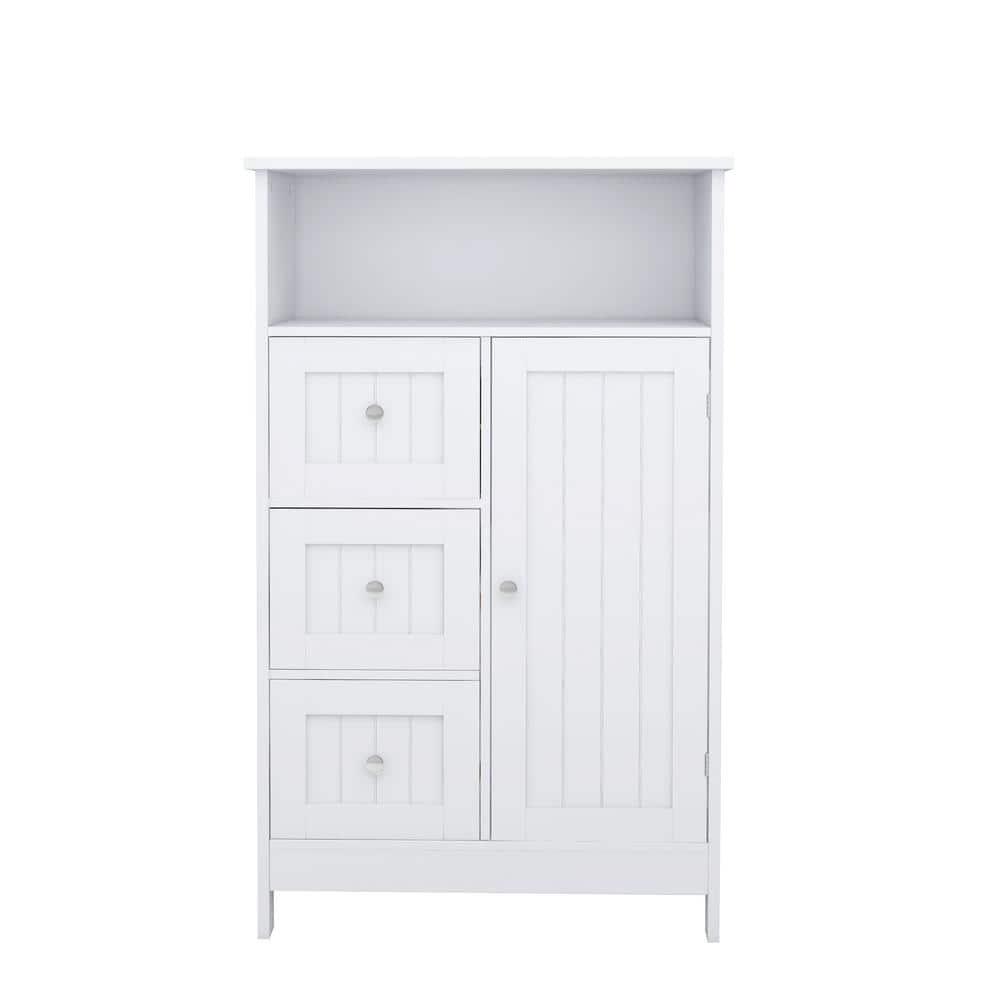 2362 in W x 118 in D x 3957 in H White Bathroom Wall Cabinet with 3 Drawers and 1 Door