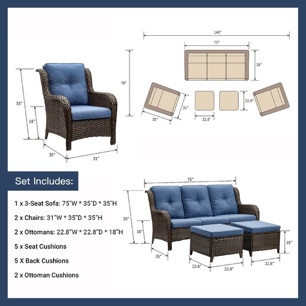 Pocassy 5Piece Patio Furniture Set with Ottomans