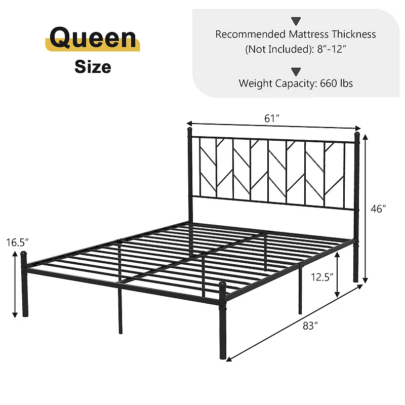 Platform Bed Frame With Sturdy Metal Slat Support