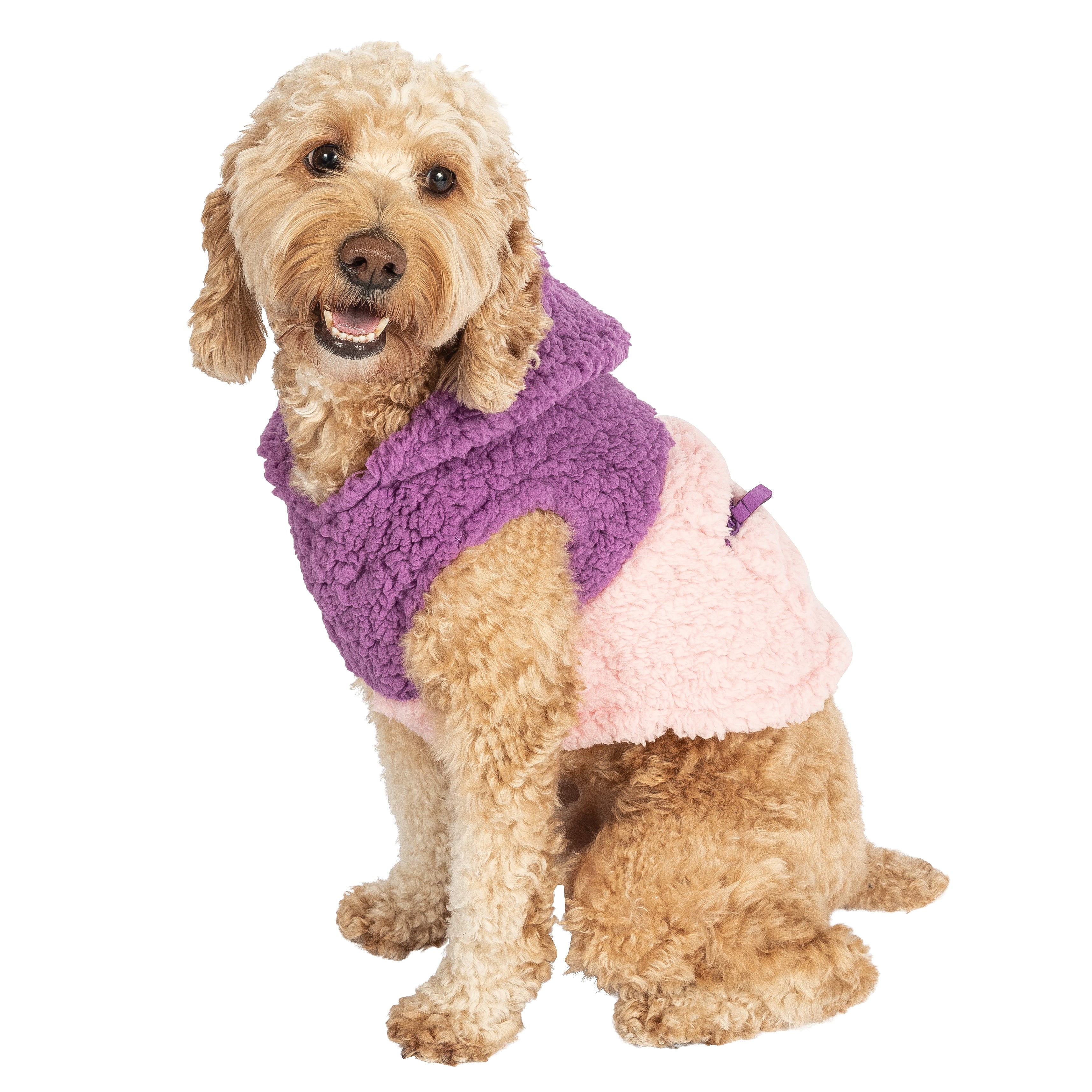 Justice Pet Polyester Sherpa Dog Hoodie With Zip Pocket， Tonal Pink， XS