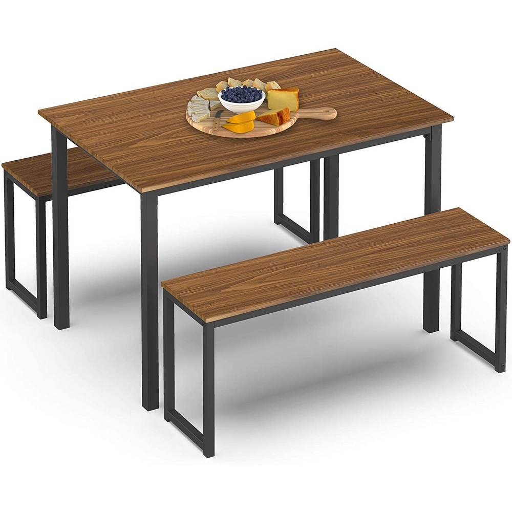 HOMURY 3 Piece Dining Table Set with Two Benches