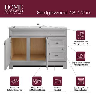 Home Decorators Collection Sedgewood 48.5 in. W Configurable Bath Vanity in Dove Gray with Solid Surface Top in Arctic with White Sink PPLNKDVR48D