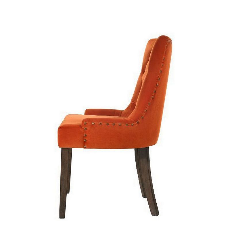 Esme 24 Inch Solid Wood Dining Chair， Velvet， Tufted， Set of 2， Orange