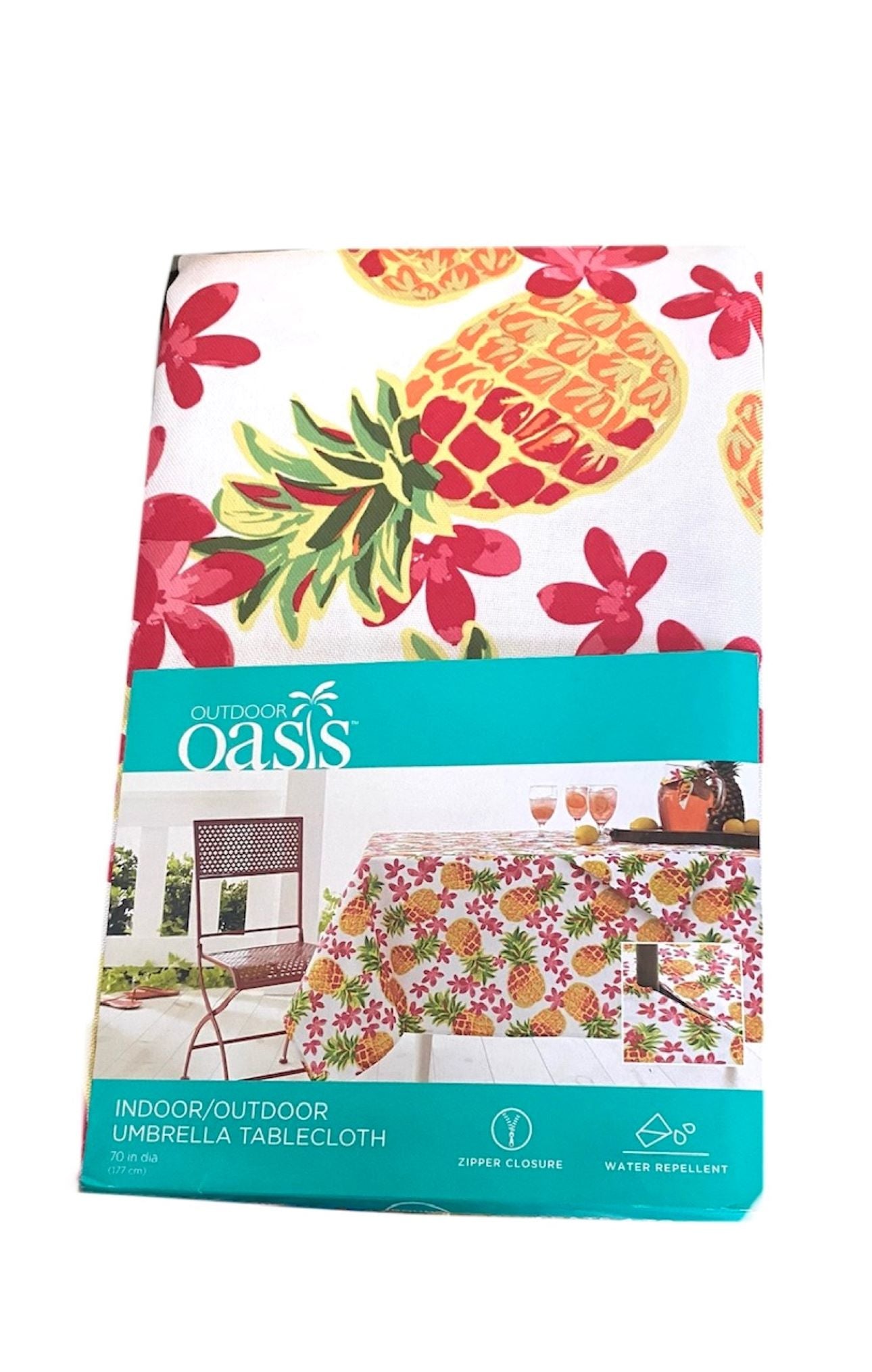 Outdoor Oasis Tropical Pineapple Fabric Indoor/Outdoor Umbrella Tablecloth W/Zipper Closure