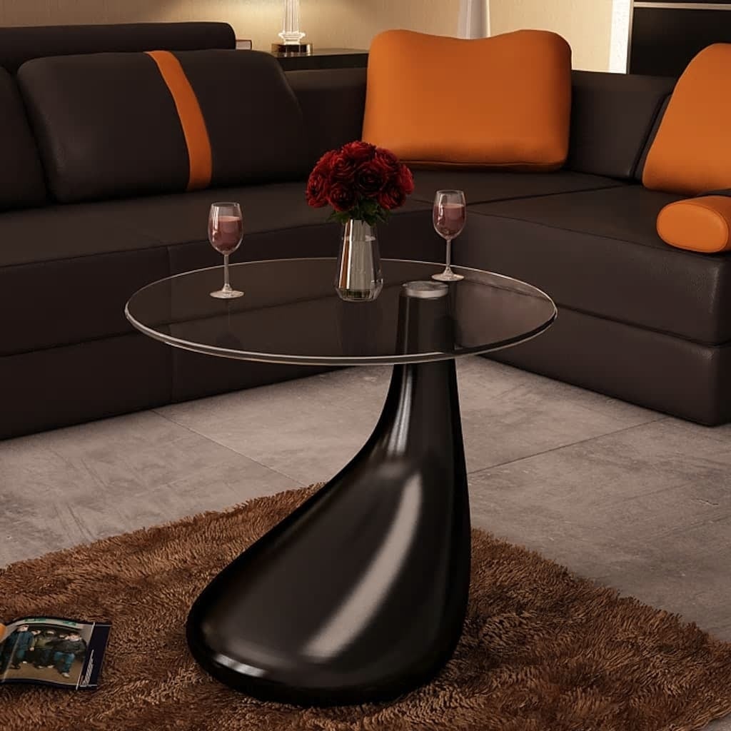 vidaXL Coffee Table with Round Glass Top High Gloss Black